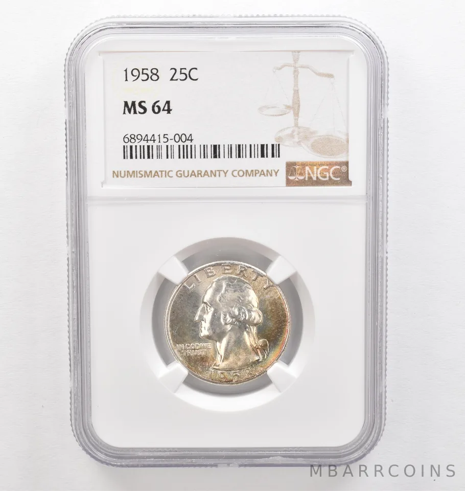 1958 Washington Quarter MS64 NGC Beautiful Tone *0282