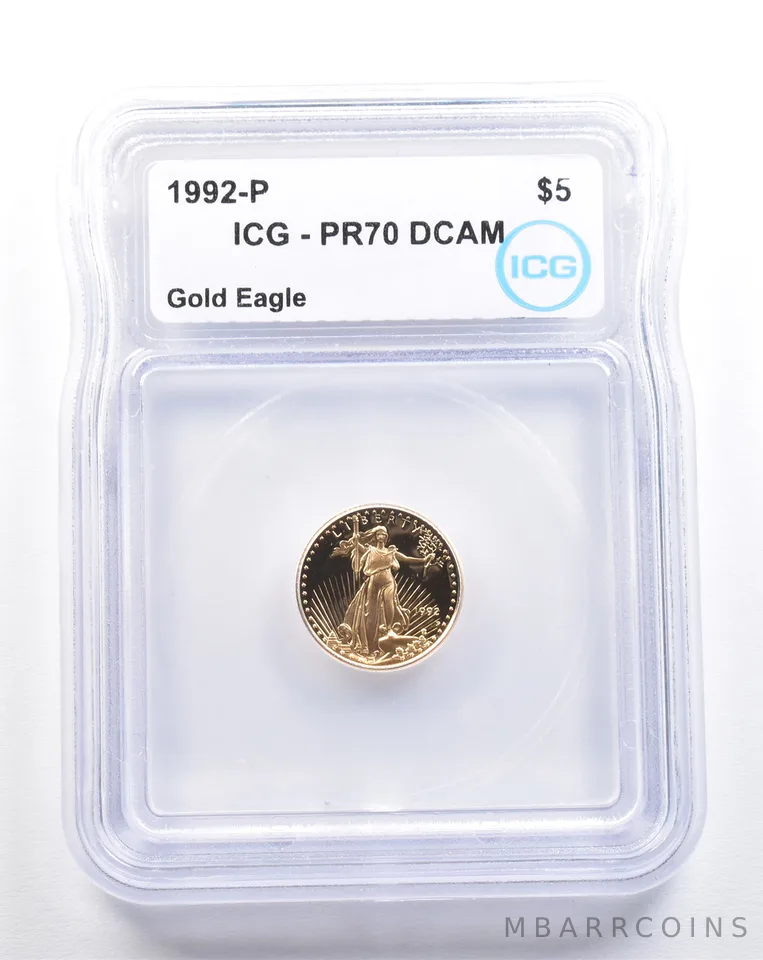 1992-P $5 American Gold Eagle 1/10 Oz Gold PR70 DCAM ICG