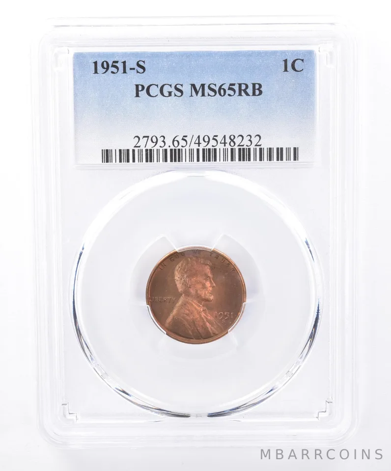 1951-S Lincoln Wheat Cent MS65 RB PCGS Beautiful Tone *9318