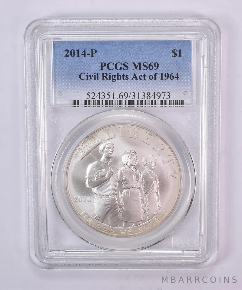 2014-P Civil Rights Act of 1964 Commemorative Dollar MS69 PCGS Blue Label