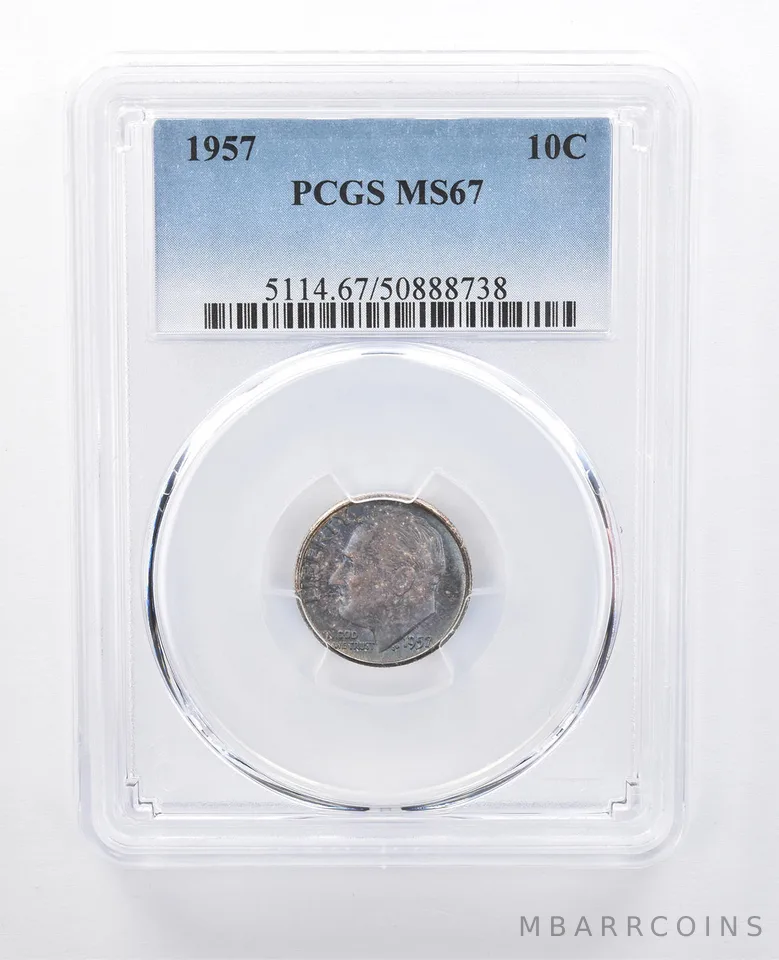 1957 Roosevelt Dime MS67 PCGS Blue Tone *8070