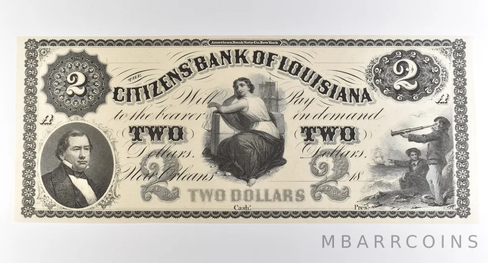 1800s $2 New Orleans LA Citizens Bank Obsolete Note *3857