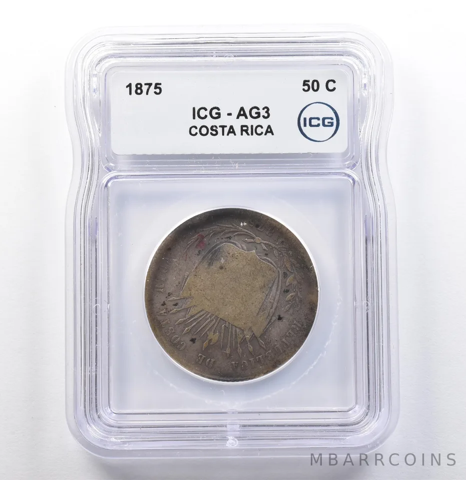 1875 Costa Rica 50 Centavos AG3 ICG *9921