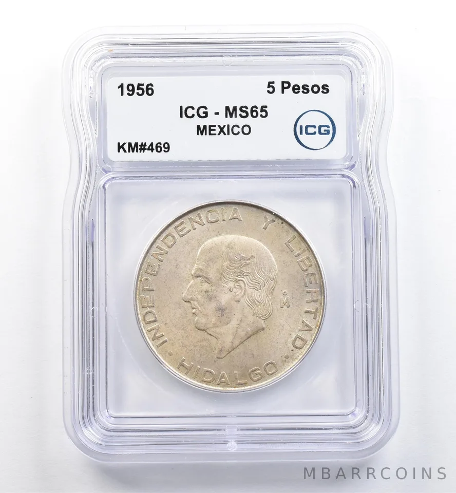 1956 Mo Mexico 5 Pesos Hidalgo KM#469 MS65 ICG *0100