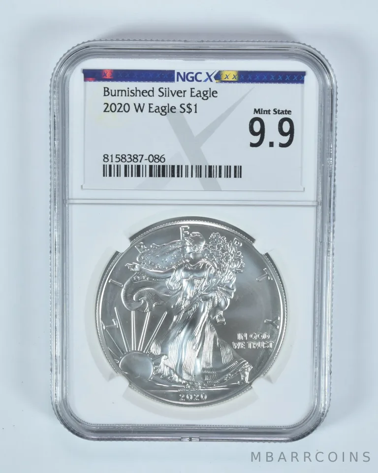 2020-W Burnished Silver Eagle Mint State 9.9 NGC X NGCX