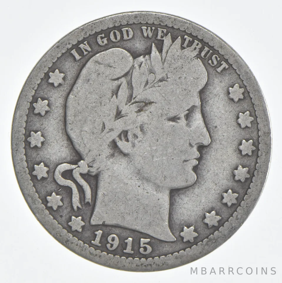 1915 (P) Barber Quarter 90% Silver VG Condition