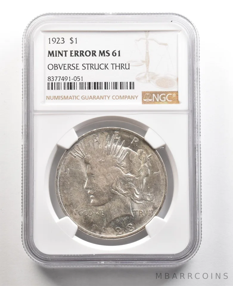 1923 Peace Silver Dollar Mint Error Obverse Struck Thru MS61 NGC *5460
