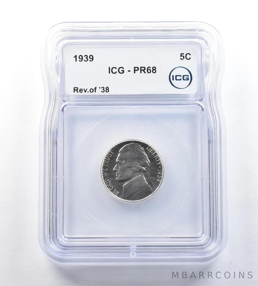 1939 Jefferson Nickel Reverse Of 38 PR68 ICG *0604
