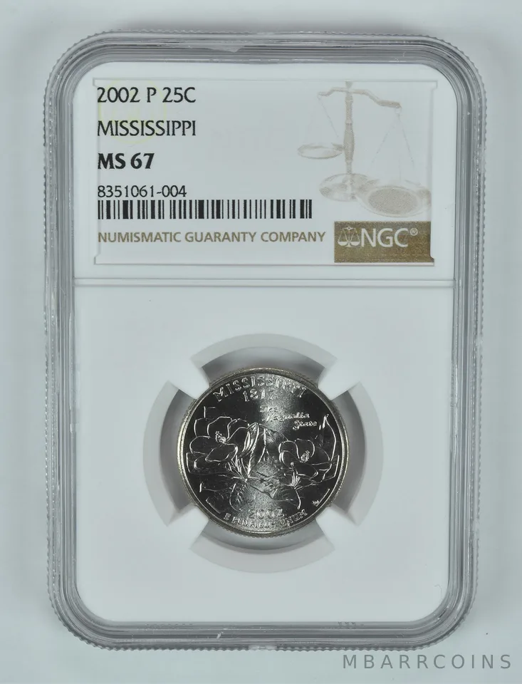 2002-P Washington State Quarter Mississippi MS67 NGC Brown Label
