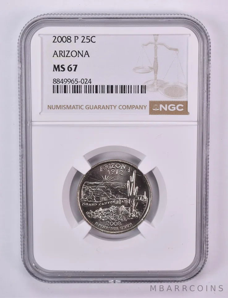 2008-P Washington State Quarter Arizona MS67 NGC
