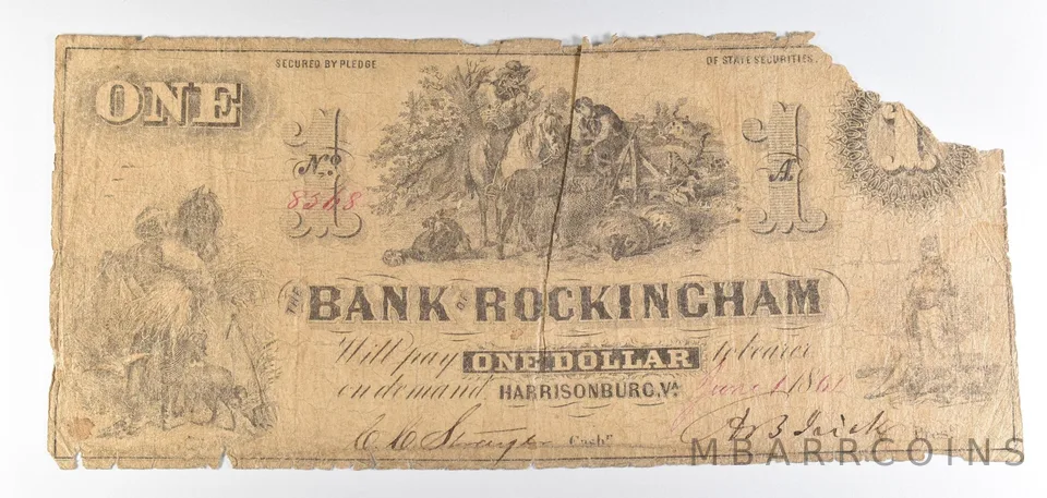 1861 $1 Harrisonburg VA Bank Of Rockingham Obsolete Note *8889
