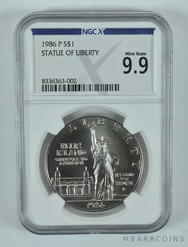 1986-P Statue Of Liberty Commemorative Silver Dollar MS 9.9 NGC X
