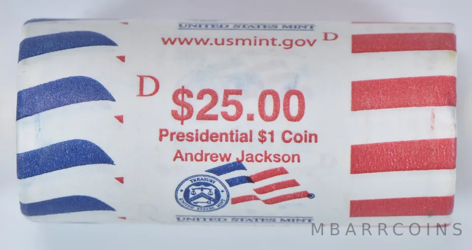 2008-D Andrew Jackson Presidential $1 Coin Roll $25 Unc US Mint BU
