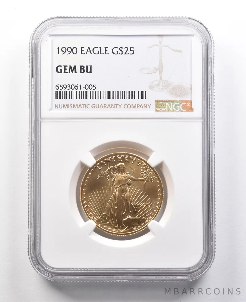 1990 $25 American Gold Eagle 1/2 Oz Gold Gem BU NGC *3143