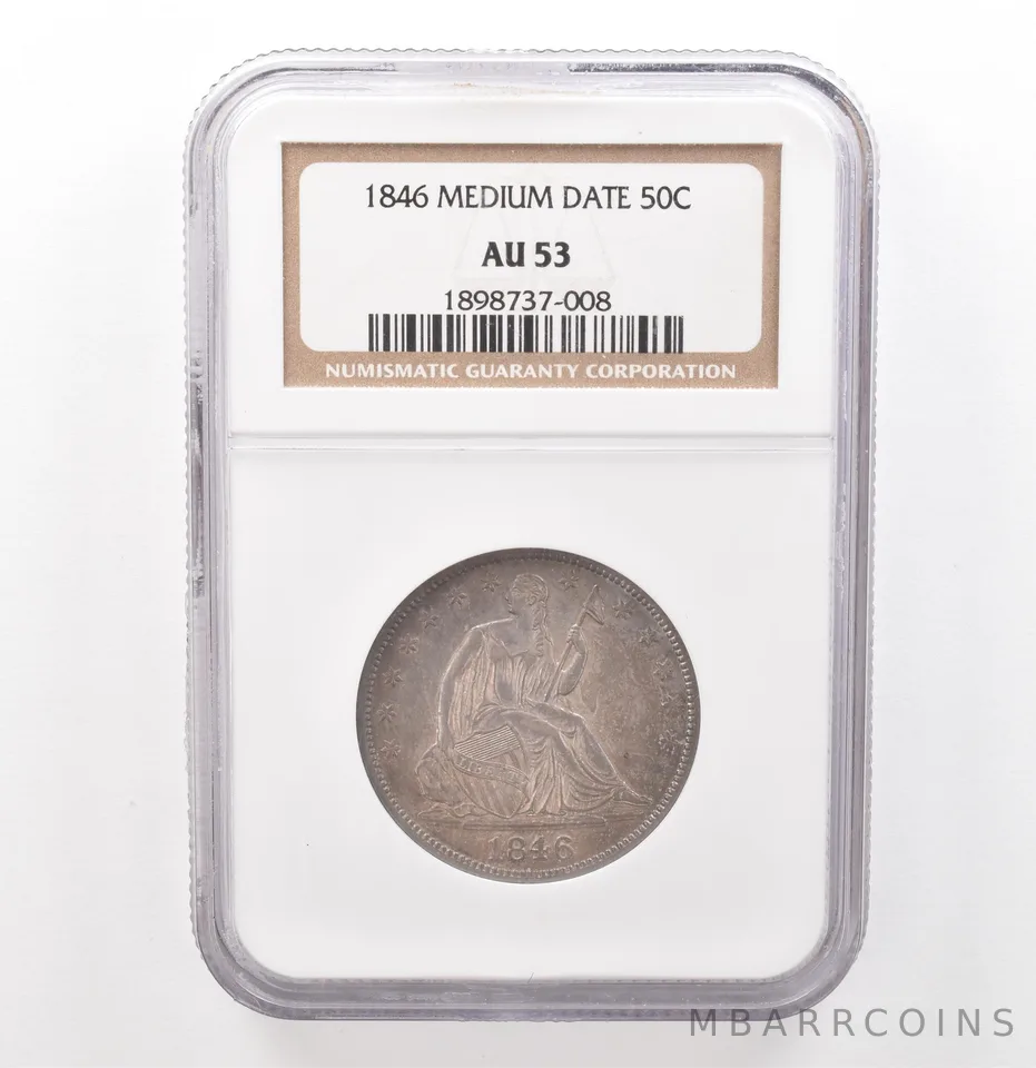 1846 Seated Liberty Half Dollar Medium Date AU53 NGC Beautiful Tone *7603