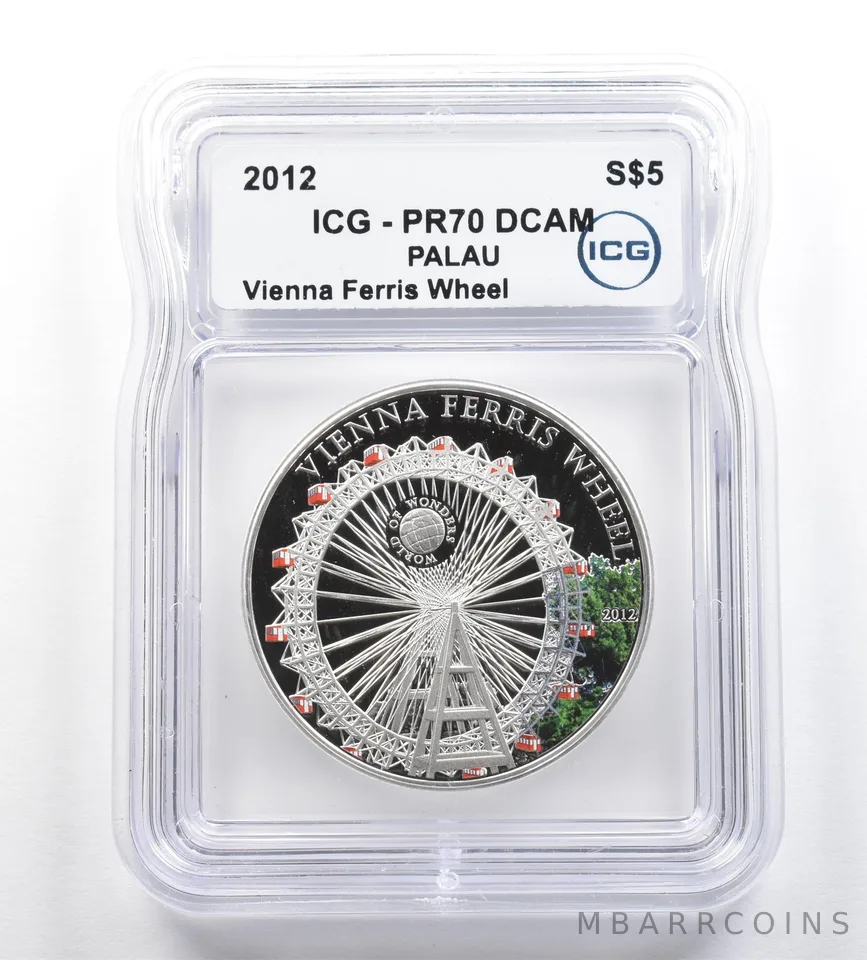 2012 Palau 5 Dollars Silver Vienna Ferris Wheel PR70 DCAM ICG *5312