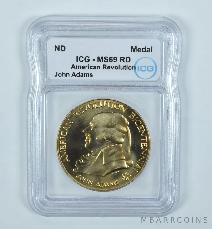 (ND) American Revolution Medal John Adams MS69 RD ICG