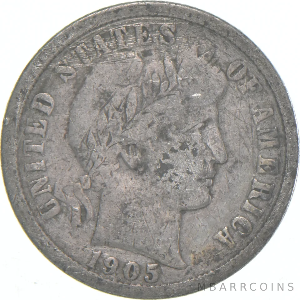 1905-S Barber Dime 90% Silver Average Circ