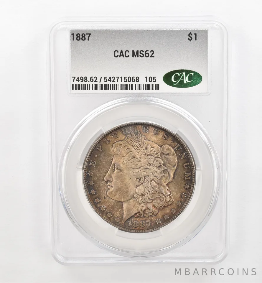 1887 Morgan Silver Dollar MS62 CAC CACg Beautiful Tone *0459