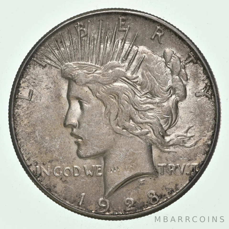 (1) AU 1928-S Peace Silver Dollar 90% - Almost Unc - San Francisco Mint