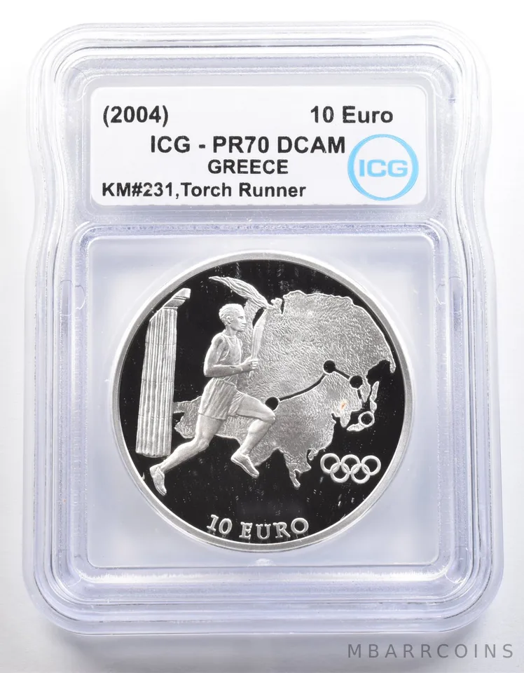 (2004) Greece 10 Euro Olympic Torch Runner KM#231 PR70 DCAM ICG a4038