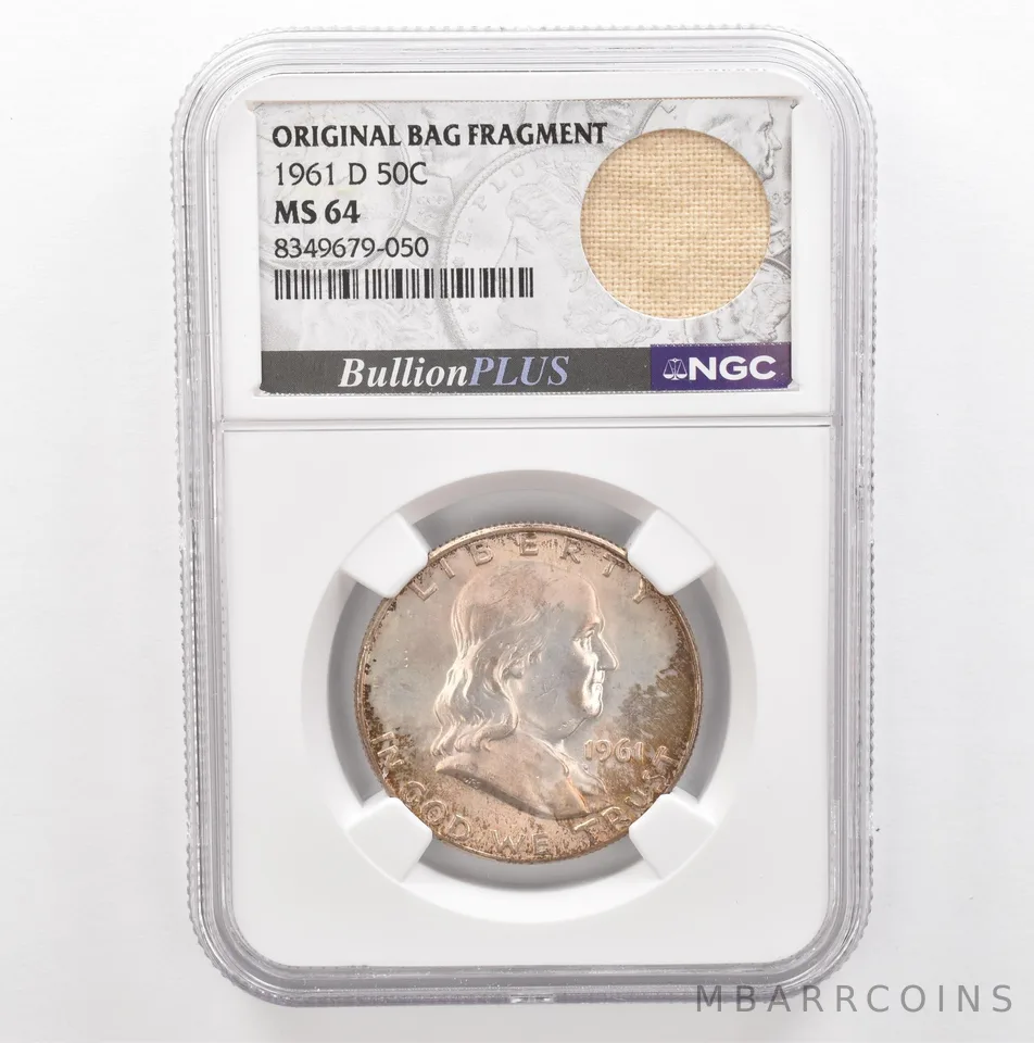1961-D Franklin Half Dollar Original Bag Fragment MS64 NGC Beautiful Tone *5387