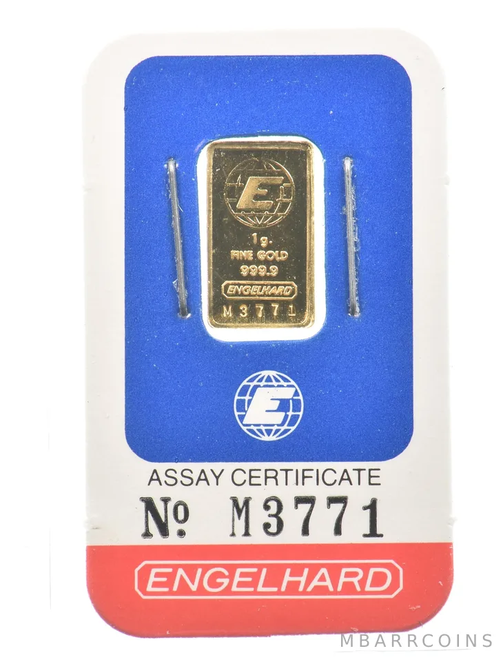 1 Gram Gold Bar Engelhard In Assay *5082