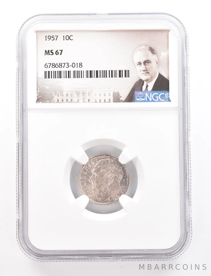 1957 Roosevelt Dime MS67 NGC Beautiful Tone *3405