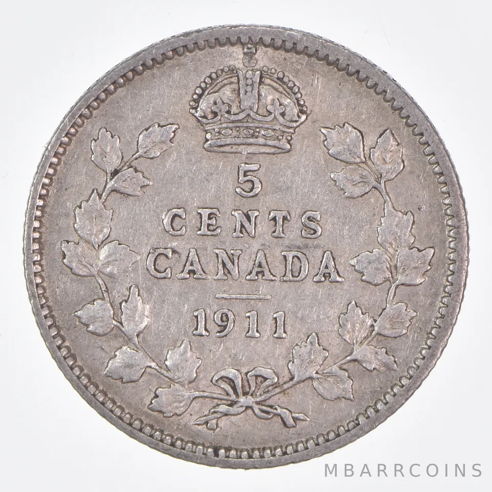 Better Date - 1911 Canada 5 Cents World Coin- Silver *136