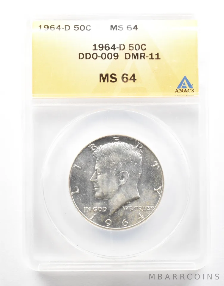 1964-D Kennedy Half Dollar DDO-009 DMR-11 MS64 ANACS *2116