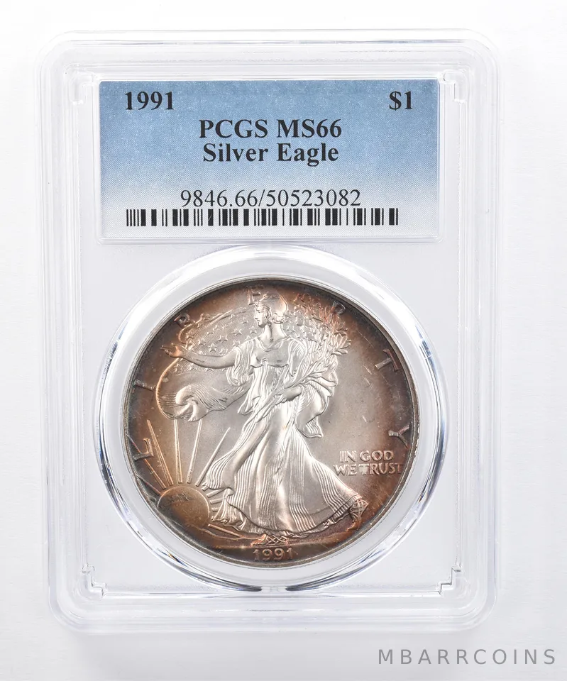 1991 American Silver Eagle MS66 PCGS Peripheral Tone *8512