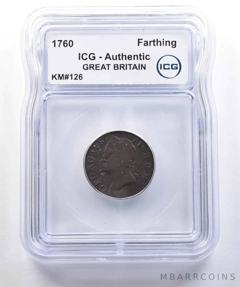 1760 Great Britain Farthing KM#126 Authentic ICG a7757