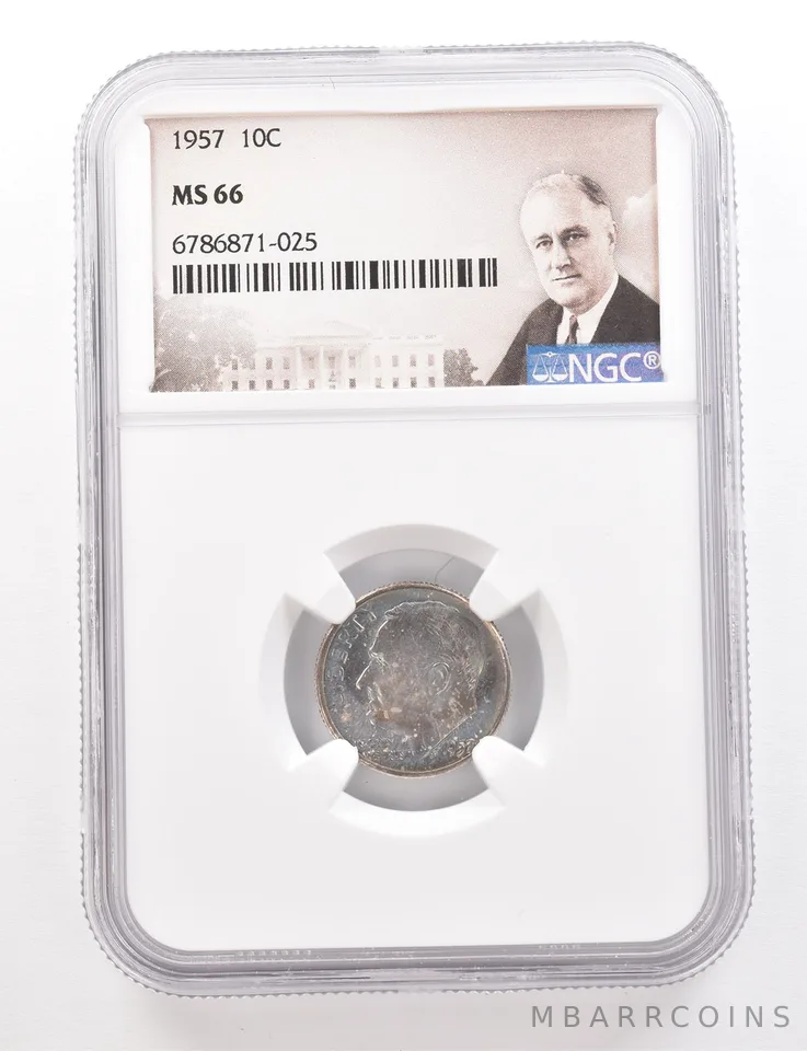 1957 Roosevelt Dime MS66 NGC Beautiful Tone *3376