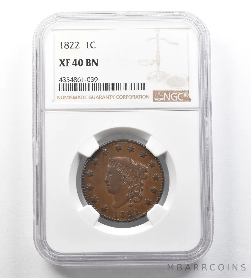 1822 Coronet Head Large Cent XF40 BN NGC *3462