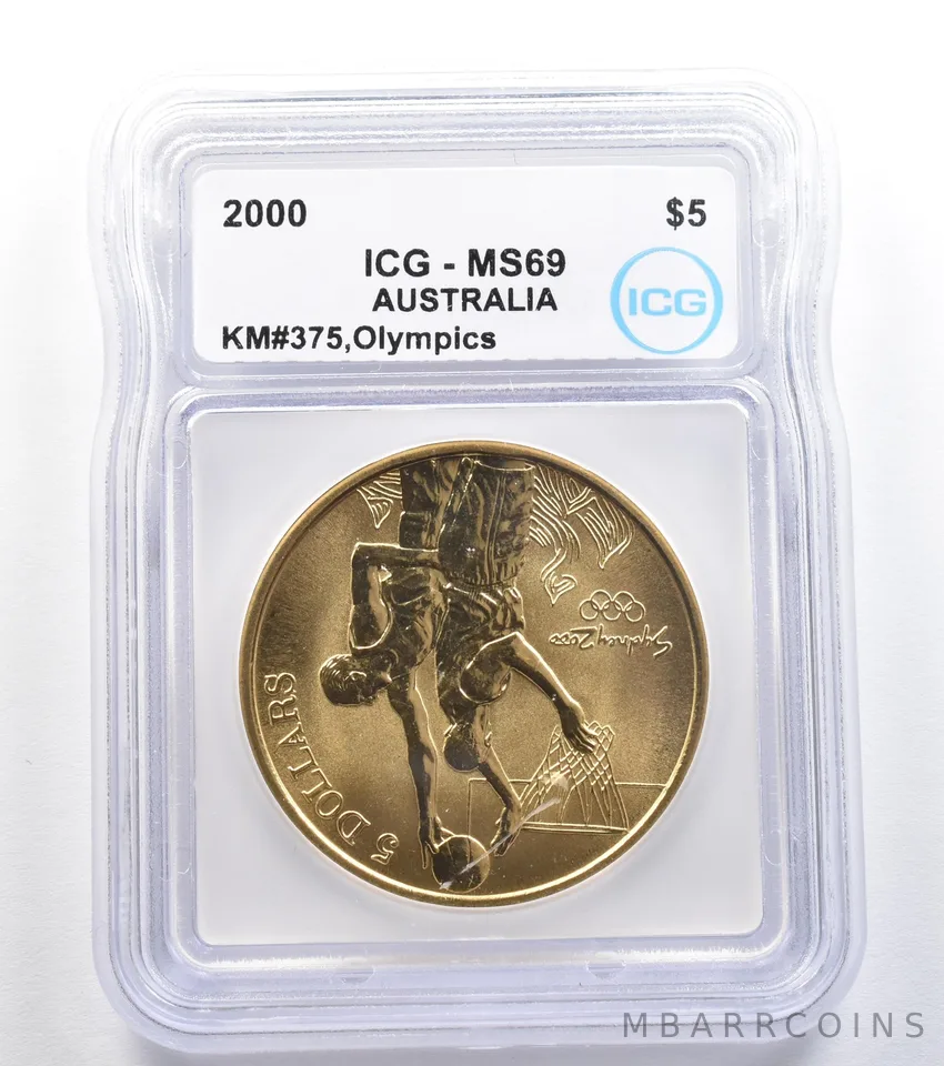 2000 Australia 5 Dollar Sydney Olympics Basketball KM#375 MS69 ICG *7891