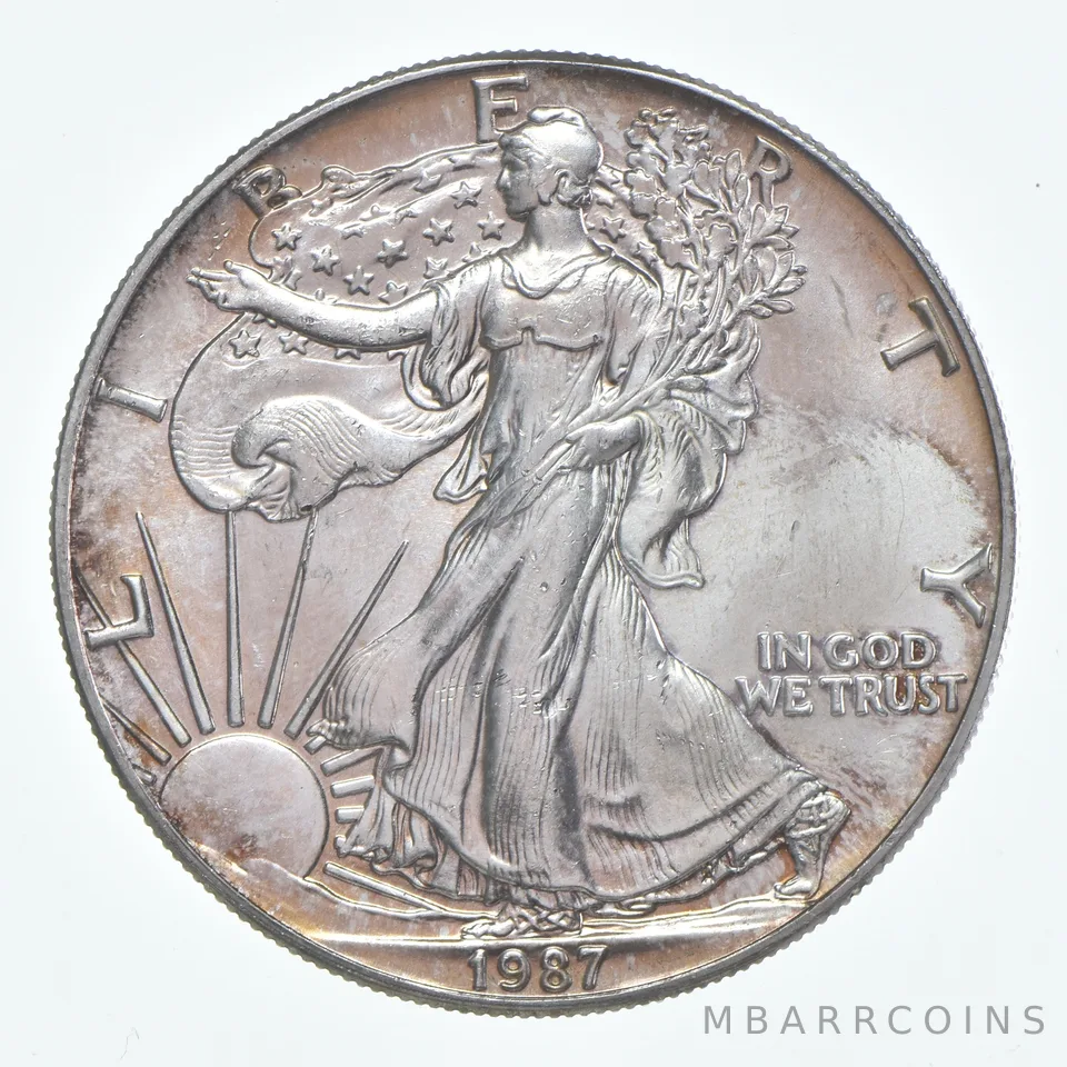 Beautiful Toned - 1987 American Silver Eagle 1 Troy Oz .999 Fine Silver *952