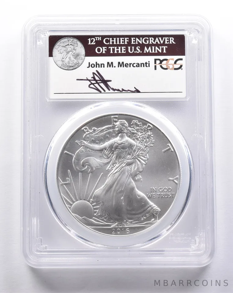 MS70 2016 American Silver Eagle 30th Anniversary FS Signed Mercanti PCGS *3355