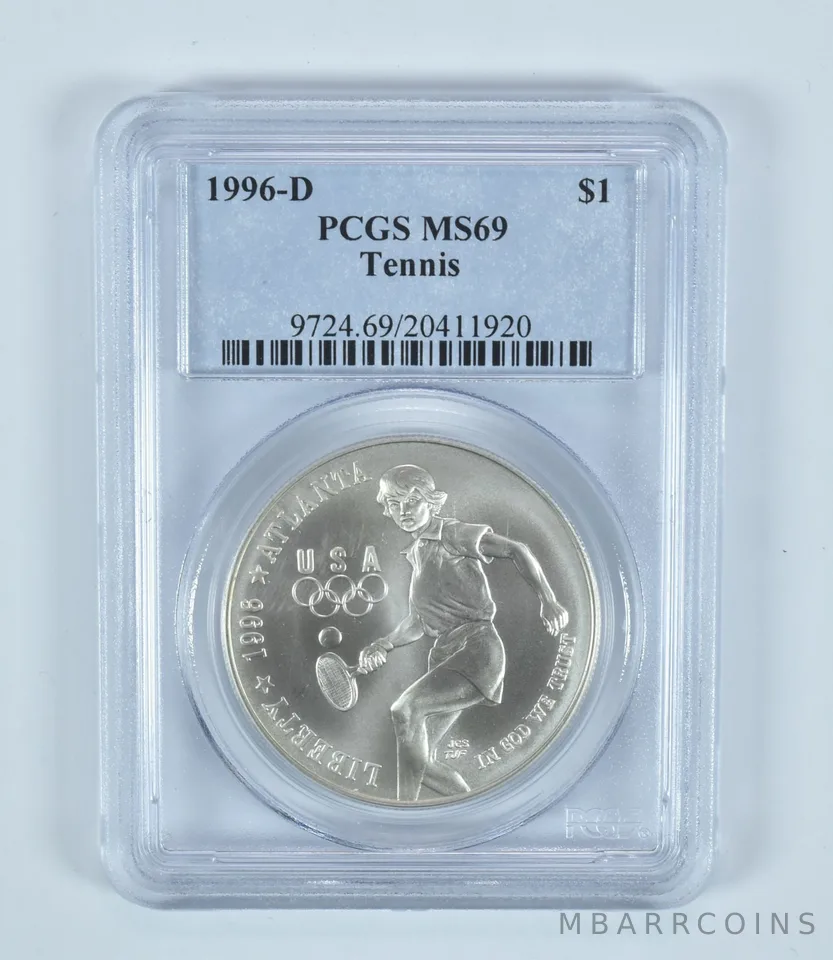 1996-D Olympic Tennis Commemorative Dollar MS69 PCGS Blue Label