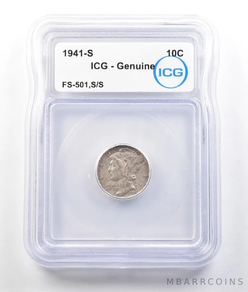 1941-S Mercury Dime FS-501 S/S Genuine ICG *0400