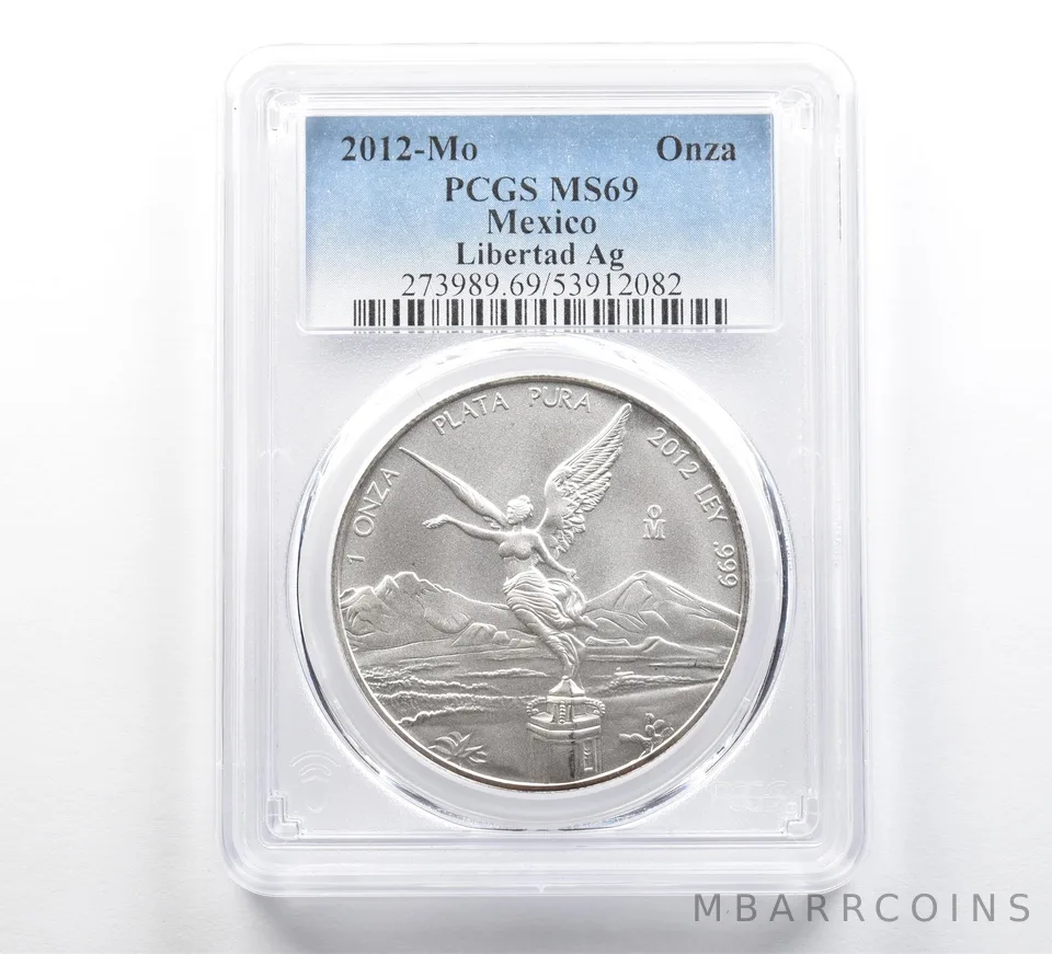 2012 Mo Mexico 1 Onza Silver Libertad MS69 PCGS Blue Label