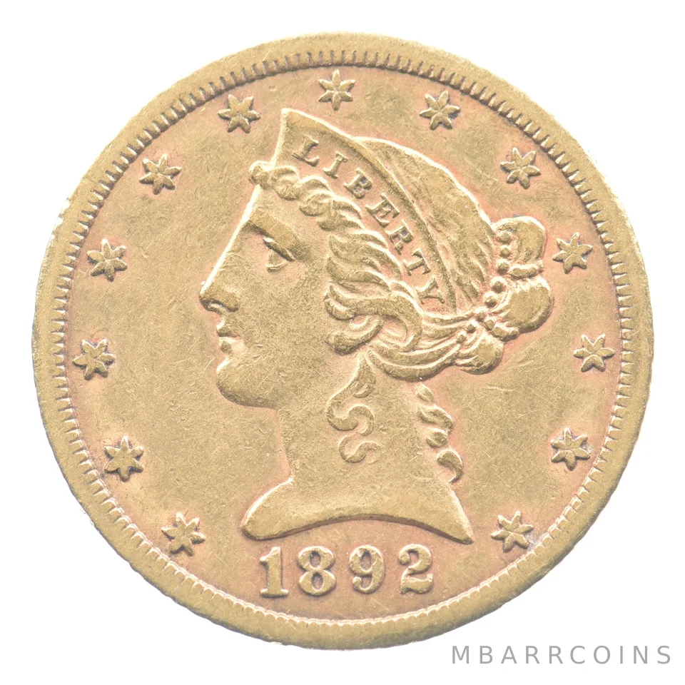 1892-CC $5 Liberty Head Gold Half Eagle a2769