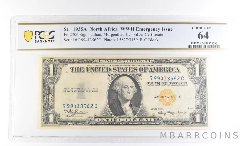 1935 A $1 N. Africa Silver Certificate WWII Fr#2306 Choice Unc 64 PCGS a2456