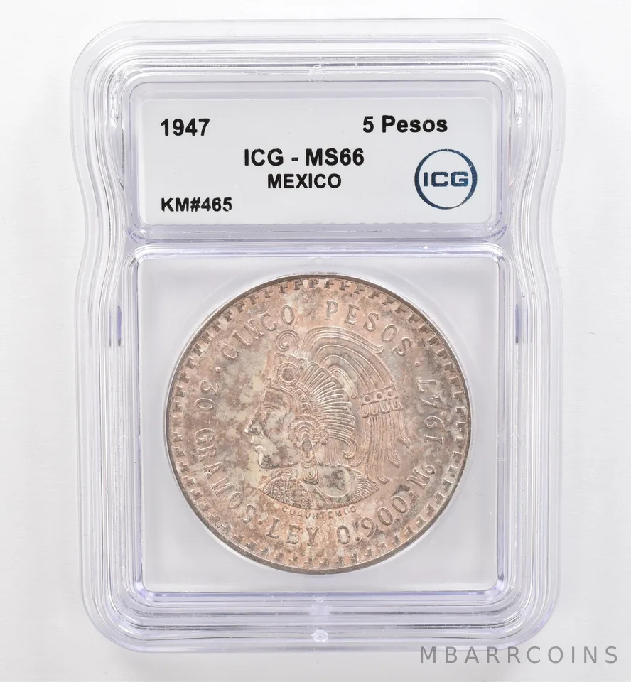 1947 Mo Mexico 5 Pesos KM#465 MS66 ICG Beautiful Tone *9494