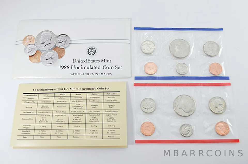 1988 Mint Set with Original Envelope & Flatpacks (10 coins)