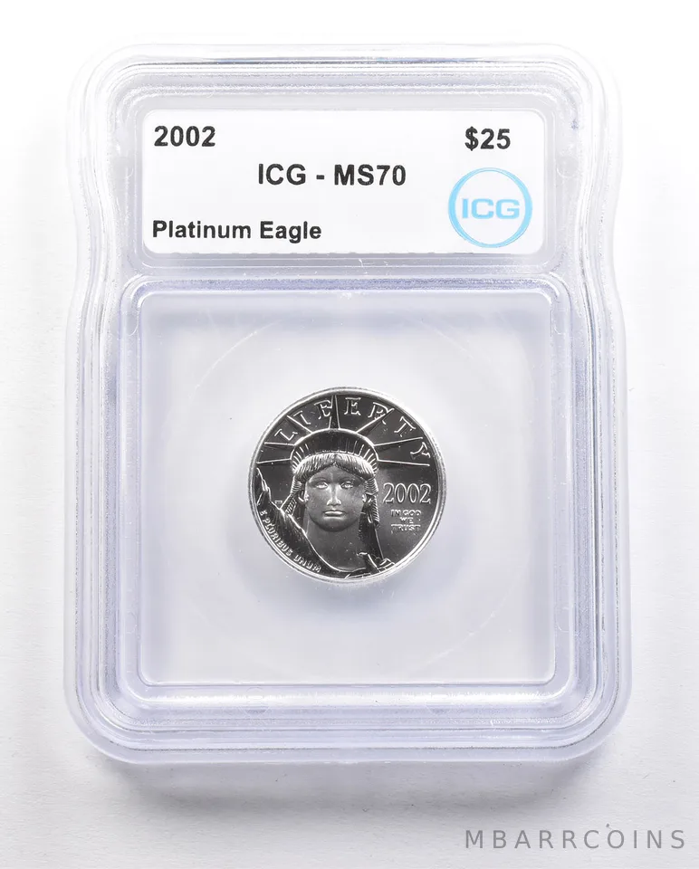 2002 $25 American Platinum Eagle 1/4 Oz Platinum MS70 ICG