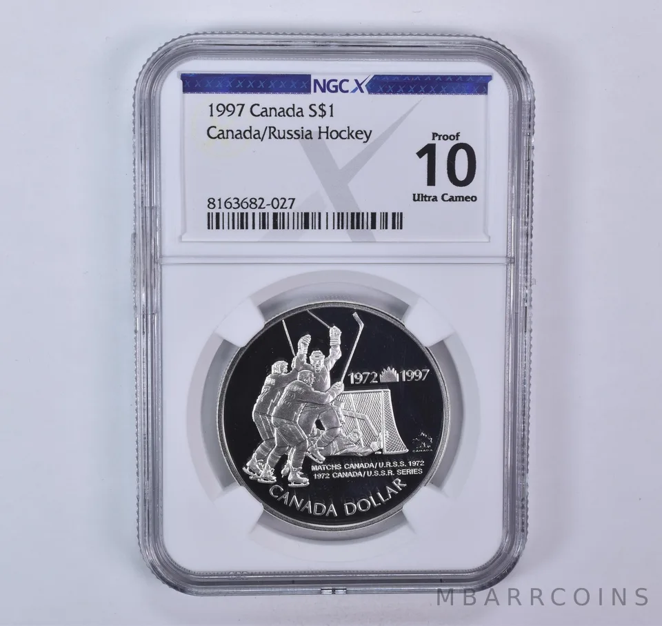 1997 Canada 1 Dollar Silver Canada/Russia Hockey Proof 10 UCAM NGC X NGCX