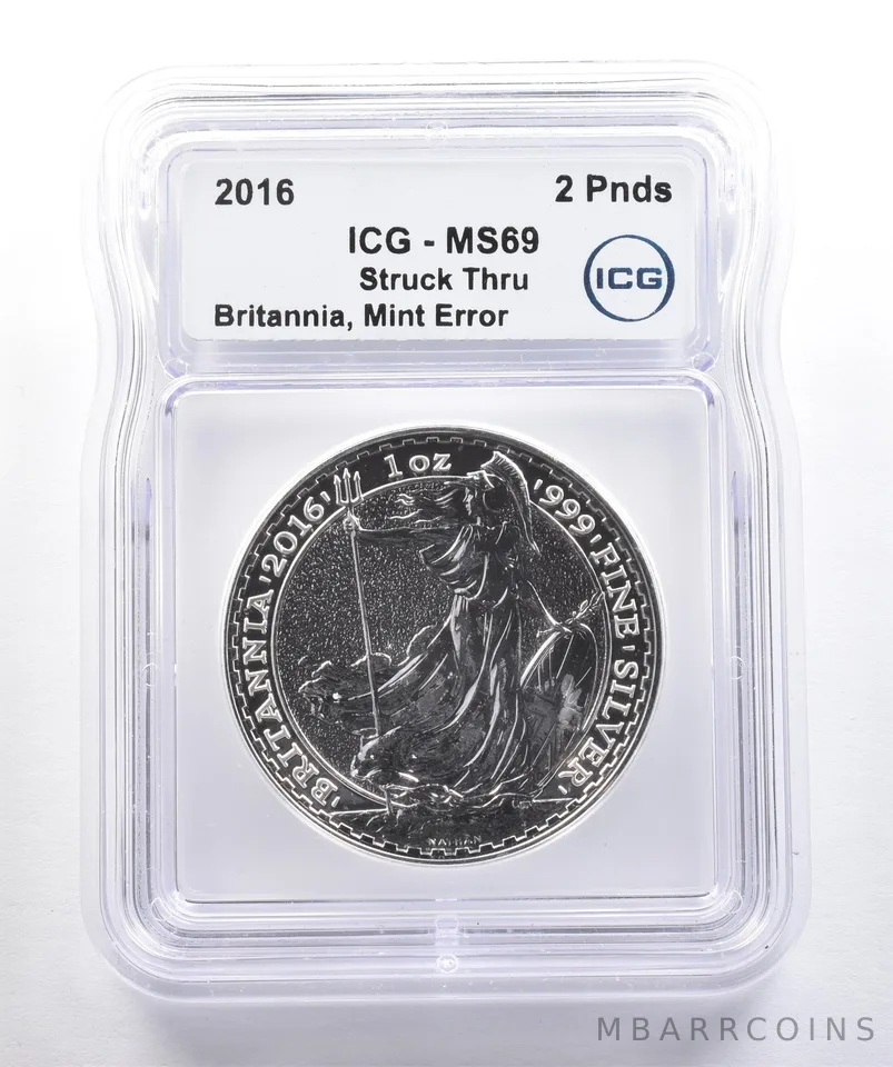 2016 Great Britain 2 Pounds Silver Britannia Mint Error MS69 ICG *4261