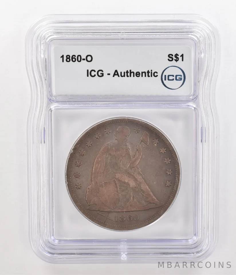 1860-O Seated Liberty Silver Dollar Authentic ICG Beautiful Tone *4763