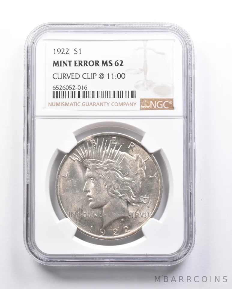MS62 1922 Peace Silver Dollar Error Curved Clip @ 11:00 NGC *6645