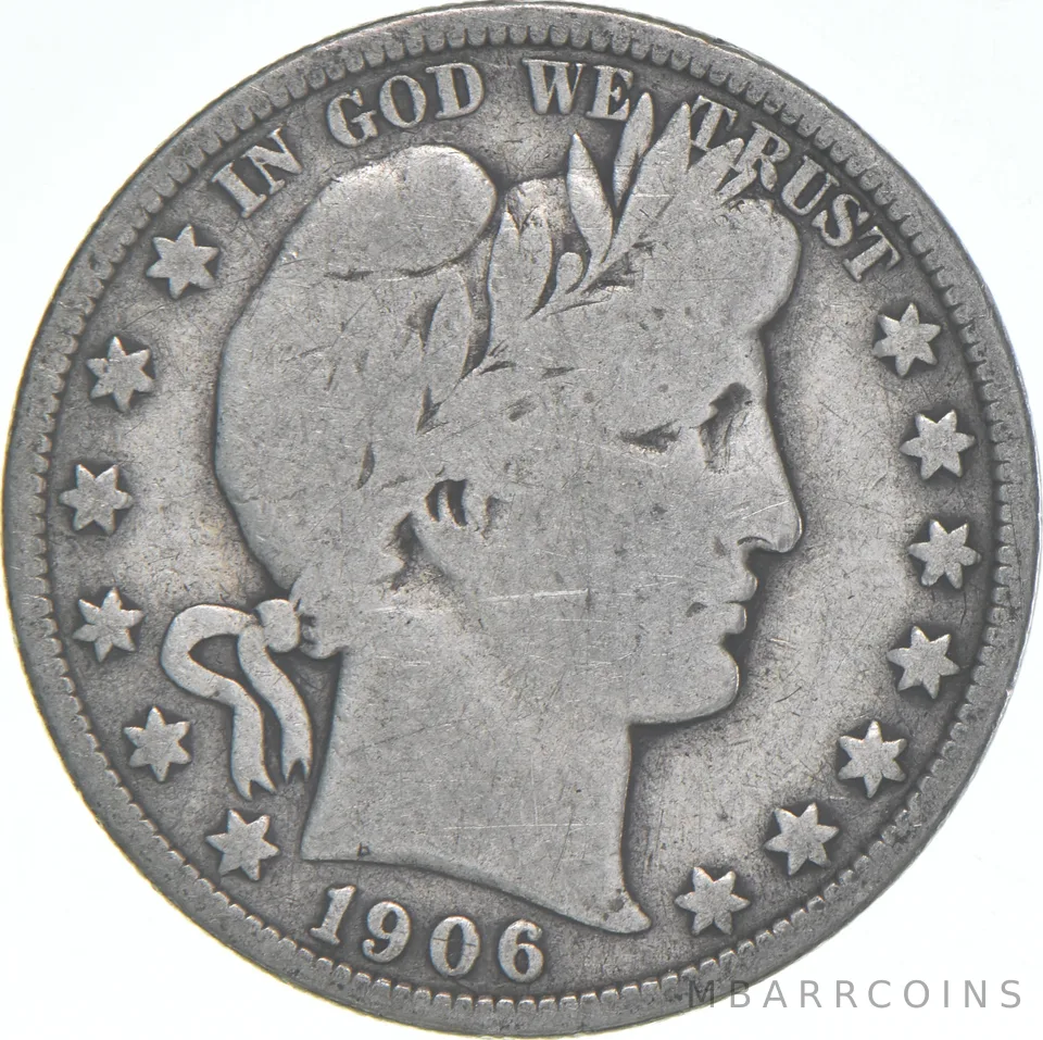 1906-S Barber Half Dollar Average Circ 90% Silver